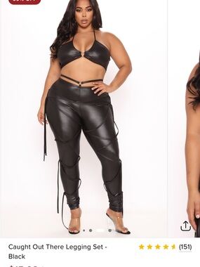 Fashion Nova Black Faux Leather Strappy High-Waist Leggings